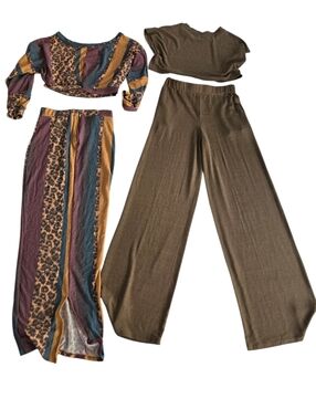 Fashion Nova Leopard Stripe Scarf - Mustard, Teal, Purple Bundle 2 Pc Set Size M